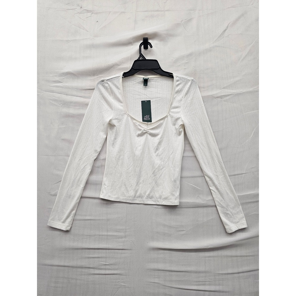 Wild Fable Womens Sweetheart Neck Top Cream Polyester Blend Casual Size Small